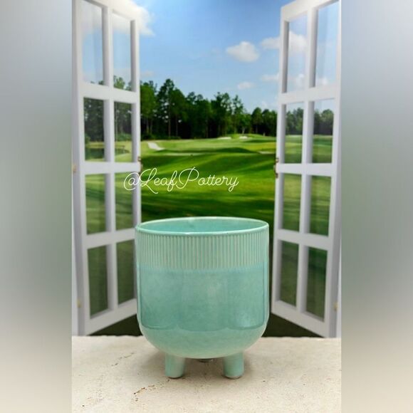 Jenna Turquoise Ceramic Planter Pot with Stud legs attached - Picture 2 of 10